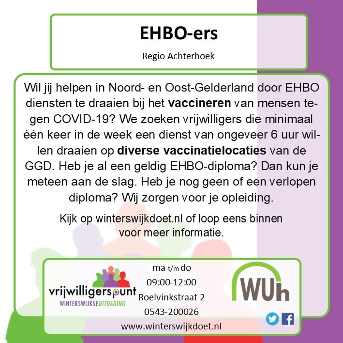 Wil jij helpen in Noord- en Oost-Gelderland door EHBO diensten te draaien bij het vaccineren van mensen tegen COVID-19? We zoeke…