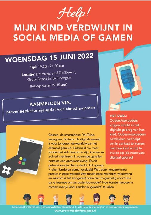 Woensdag 15 juni: bijeenkomst over social media en gamen voor ouders/opvoeders van kinderen tussen 12 en 18 jaar. 

Zonder het z…