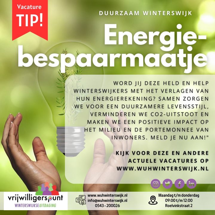 “Bespaar energie en geld! Word een energiebespaarmaatje!

Wil jij inwoners helpen met het verlagen van hun energierekening? Ben …