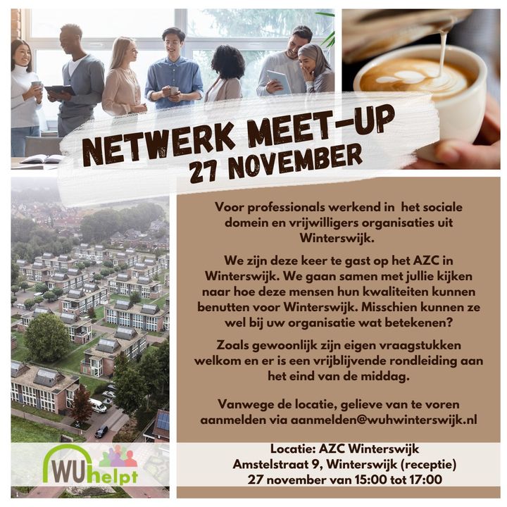 Netwerk meet-up op maandag 27 november. Voor professionals uit het sociale domein en vrijwilligersorganisaties uit Winterswijk. …