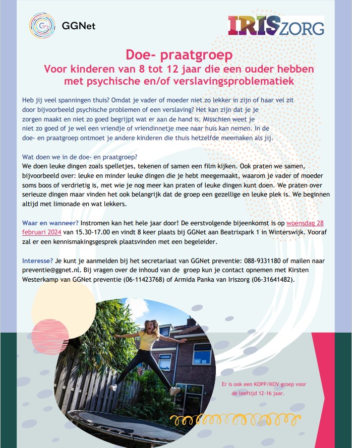 Op woensdag 28 februari 2024 start de (KOPP/KOV) Doe Praat groep weer in Winterswijk. 
Er is nog plek!
Je kunt aanmelden via pre…